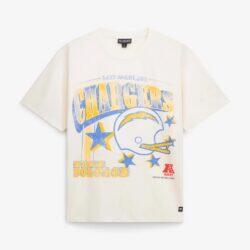 Los Angeles Chargers The Wild Collective Unisex Oversized Graphic Streetwear T-Shirt - Cream - Front View