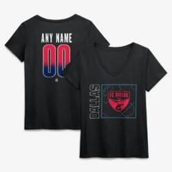 FC Dallas Women's Home Field Pop Personalized Name & Number V-Neck T-Shirt - Black - Front View