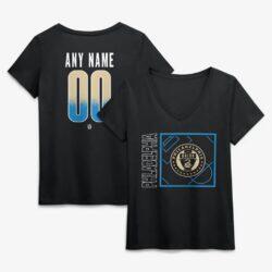 Philadelphia Union Women's Home Field Pop Personalized Name & Number V-Neck T-Shirt - Black - Front View