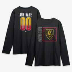 Real Salt Lake Home Field Pop Personalized Name & Number Long Sleeve T-Shirt - Black - Front View