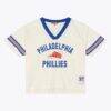 Philadelphia Phillies Mitchell & Ness Women's Cooperstown Collection Retro Roots Crop Boxy Yoke T-Shirt - Cream - Back View