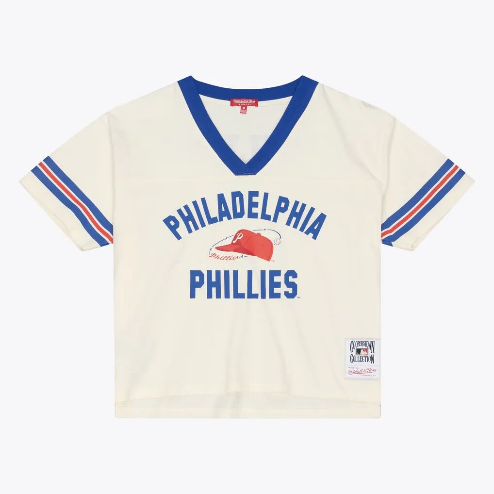 Philadelphia Phillies Mitchell & Ness Women's Cooperstown Collection Retro Roots Crop Boxy Yoke T-Shirt