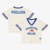 Philadelphia Phillies Mitchell & Ness Women's Cooperstown Collection Retro Roots Crop Boxy Yoke T-Shirt - Cream - Front View