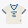 Chicago Cubs Mitchell & Ness Women's Retro Roots Crop Boxy Yoke T-Shirt - Cream - Back View