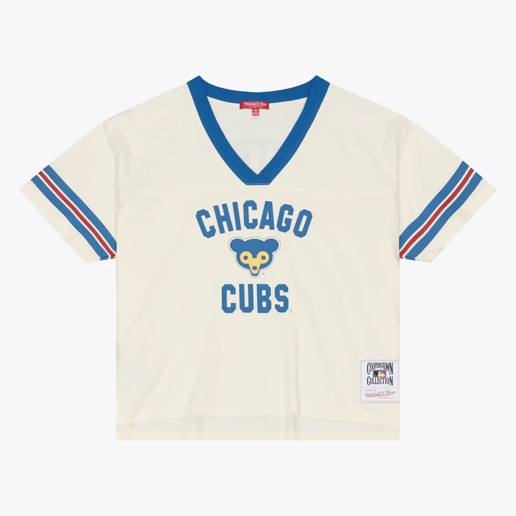 Chicago Cubs Mitchell & Ness Women's Retro Roots Crop Boxy Yoke T-Shirt