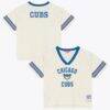 Chicago Cubs Mitchell & Ness Women's Retro Roots Crop Boxy Yoke T-Shirt - Cream - Front View