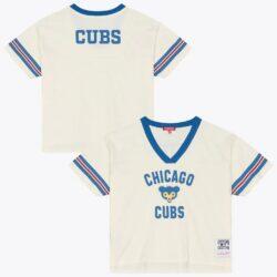 Chicago Cubs Mitchell & Ness Women's Retro Roots Crop Boxy Yoke T-Shirt - Cream - Front View