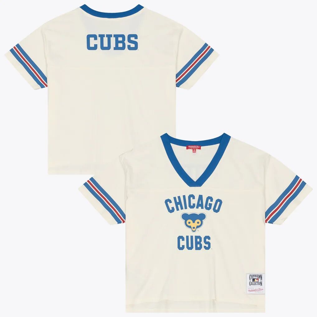 Chicago Cubs Mitchell & Ness Women's Retro Roots Crop Boxy Yoke T-Shirt