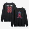 Los Angeles Angels Metallic Mascot Personalized Name & Number Long Sleeve T-Shirt - Black - Front View