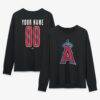 Los Angeles Angels Women's Metallic Mascot Personalized Name & Number Long Sleeve T-Shirt - Black - Front View