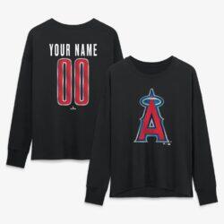 Los Angeles Angels Women's Metallic Mascot Personalized Name & Number Long Sleeve T-Shirt - Black - Front View