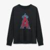 Los Angeles Angels Women's Metallic Mascot Personalized Name & Number Long Sleeve T-Shirt - Black - Side View