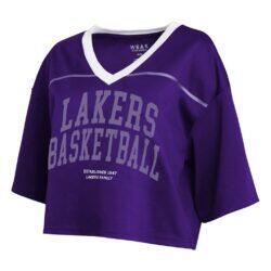 Los Angeles Lakers WEAR by Erin Andrews Women's Cropped Jersey T-Shirt - Purple - Detail View