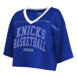 New York Knicks WEAR by Erin Andrews Women's Cropped Jersey T-Shirt - Blue - Detail View