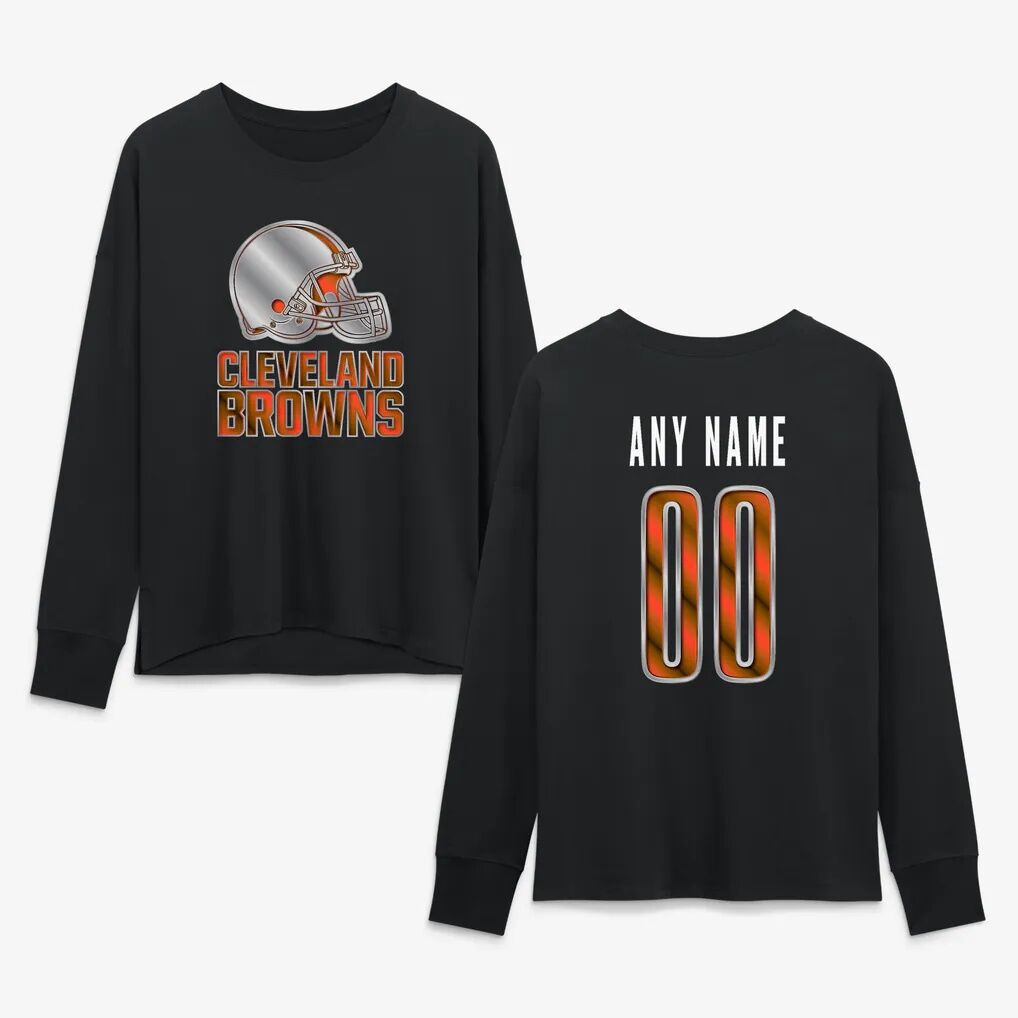 Cleveland Browns Women's Metallic Mascot Personalized Name & Number Long Sleeve T-Shirt