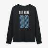 New England Patriots Women's Metallic Mascot Personalized Name & Number Long Sleeve T-Shirt - Black - Detail View