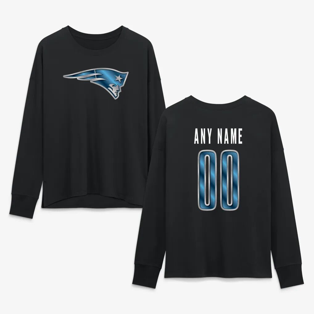 New England Patriots Women's Metallic Mascot Personalized Name & Number Long Sleeve T-Shirt