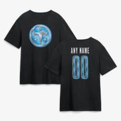 Tennessee Titans Big & Tall Metallic Mascot Personalized Name & Number T-Shirt - Black - Front View