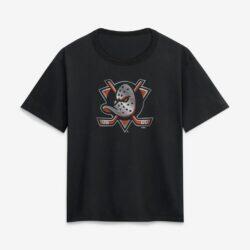 Anaheim Ducks Women's Metallic Mascot T-Shirt - Black - Front View