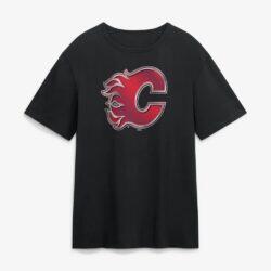 Calgary Flames Metallic Mascot T-Shirt - Black - Front View