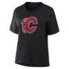Calgary Flames Women's Metallic Mascot T-Shirt - Black - Detail View