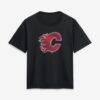 Calgary Flames Women's Metallic Mascot T-Shirt - Black - Front View