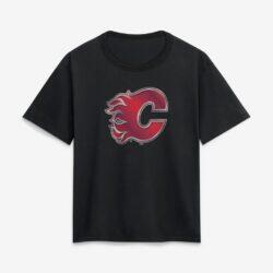 Calgary Flames Women's Metallic Mascot T-Shirt - Black - Front View