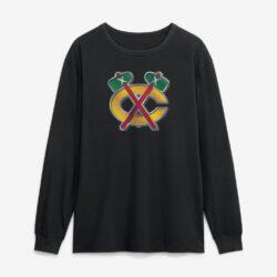 Chicago Blackhawks Metallic Mascot Long Sleeve T-Shirt - Black - Front View