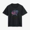 Columbus Blue Jackets Women's Metallic Mascot T-Shirt - Black - Front View