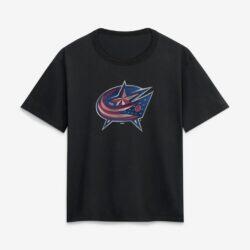 Columbus Blue Jackets Women's Metallic Mascot T-Shirt - Black - Front View