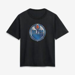 Edmonton Oilers Women's Metallic Mascot T-Shirt - Black - Front View
