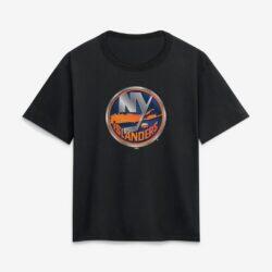 New York Islanders Women's Metallic Mascot T-Shirt - Black - Front View