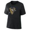 Pittsburgh Penguins Women's Metallic Mascot T-Shirt - Black - Detail View