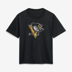 Pittsburgh Penguins Women's Metallic Mascot T-Shirt - Black - Front View