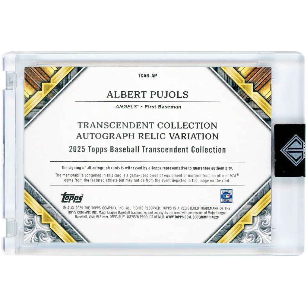 Albert Pujols Los Angeles Angels Autographed 2025 Topps Transcendent Collection Sapphire Game Used Jersey Relic #TCAR-AP #9/10 Card