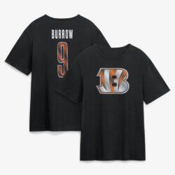 Joe Burrow Cincinnati Bengals Metallic Mascot Name & Number T-Shirt - Black - Front View
