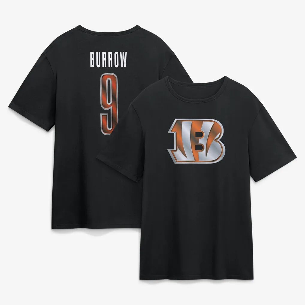Joe Burrow Cincinnati Bengals Metallic Mascot Name & Number T-Shirt
