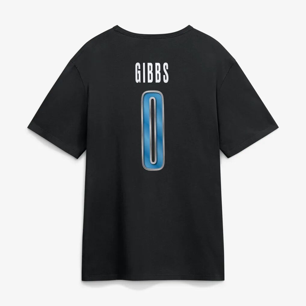 Jahmyr Gibbs Detroit Lions Metallic Mascot Name & Number T-Shirt