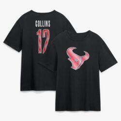 Nico Collins Houston Texans Metallic Mascot Name & Number T-Shirt - Black - Front View
