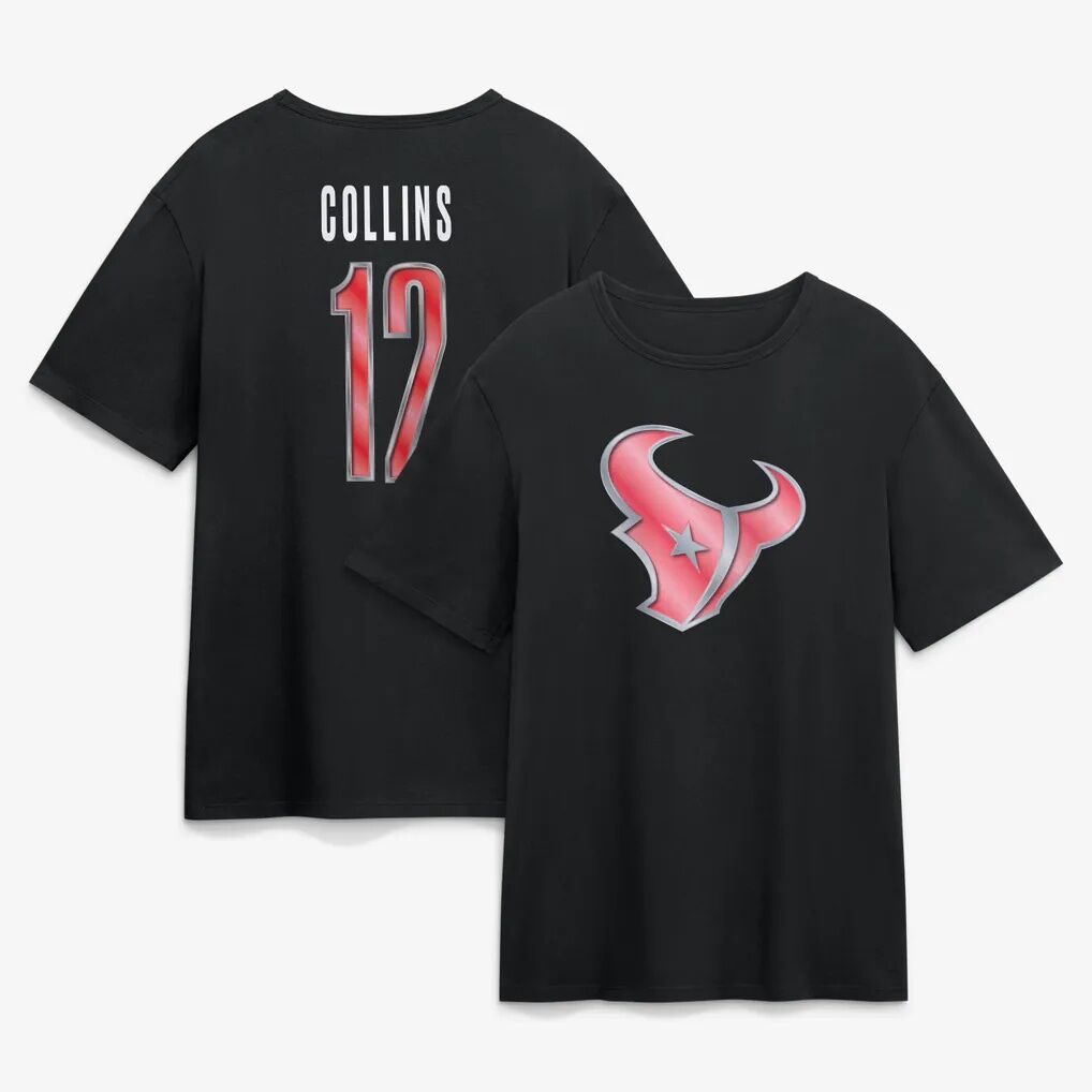 Nico Collins Houston Texans Metallic Mascot Name & Number T-Shirt