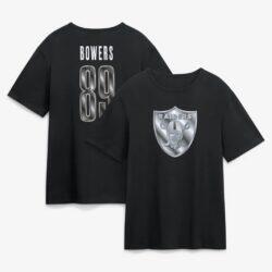 Brock Bowers Las Vegas Raiders Metallic Mascot Name & Number T-Shirt - Black - Front View