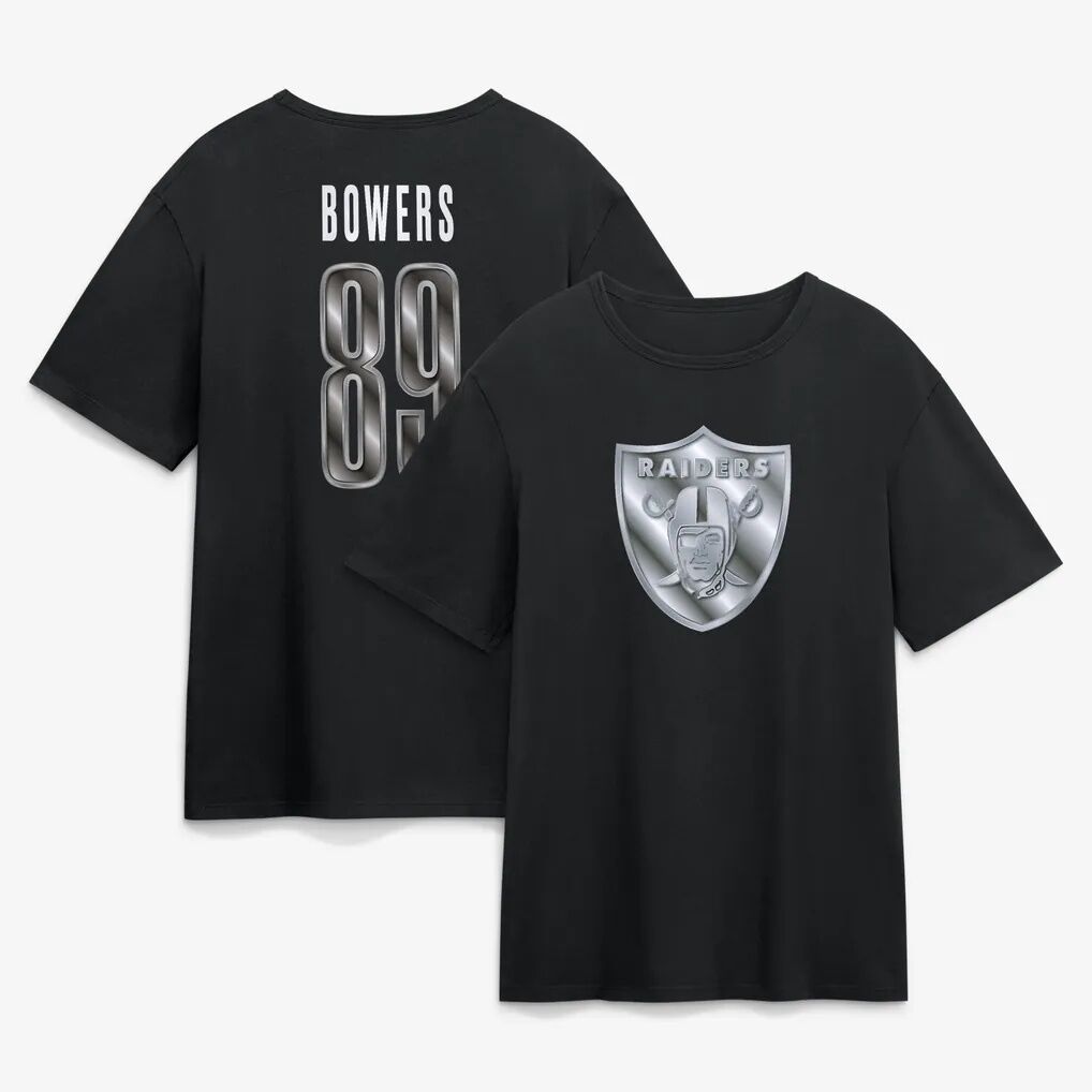 Brock Bowers Las Vegas Raiders Metallic Mascot Name & Number T-Shirt