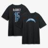 Ladd McConkey Los Angeles Chargers Metallic Mascot Name & Number T-Shirt - Black - Front View