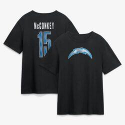 Ladd McConkey Los Angeles Chargers Metallic Mascot Name & Number T-Shirt - Black - Front View