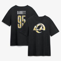 Myles Garrett Los Angeles Rams Metallic Mascot Name & Number T-Shirt - Black - Front View