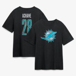 Devon Achane Miami Dolphins Metallic Mascot Name & Number T-Shirt - Black - Front View
