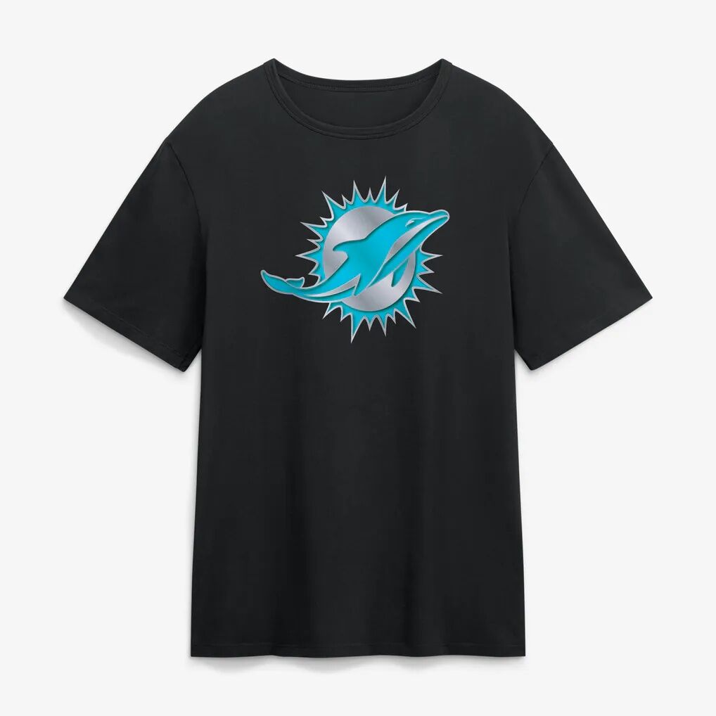 Devon Achane Miami Dolphins Metallic Mascot Name & Number T-Shirt