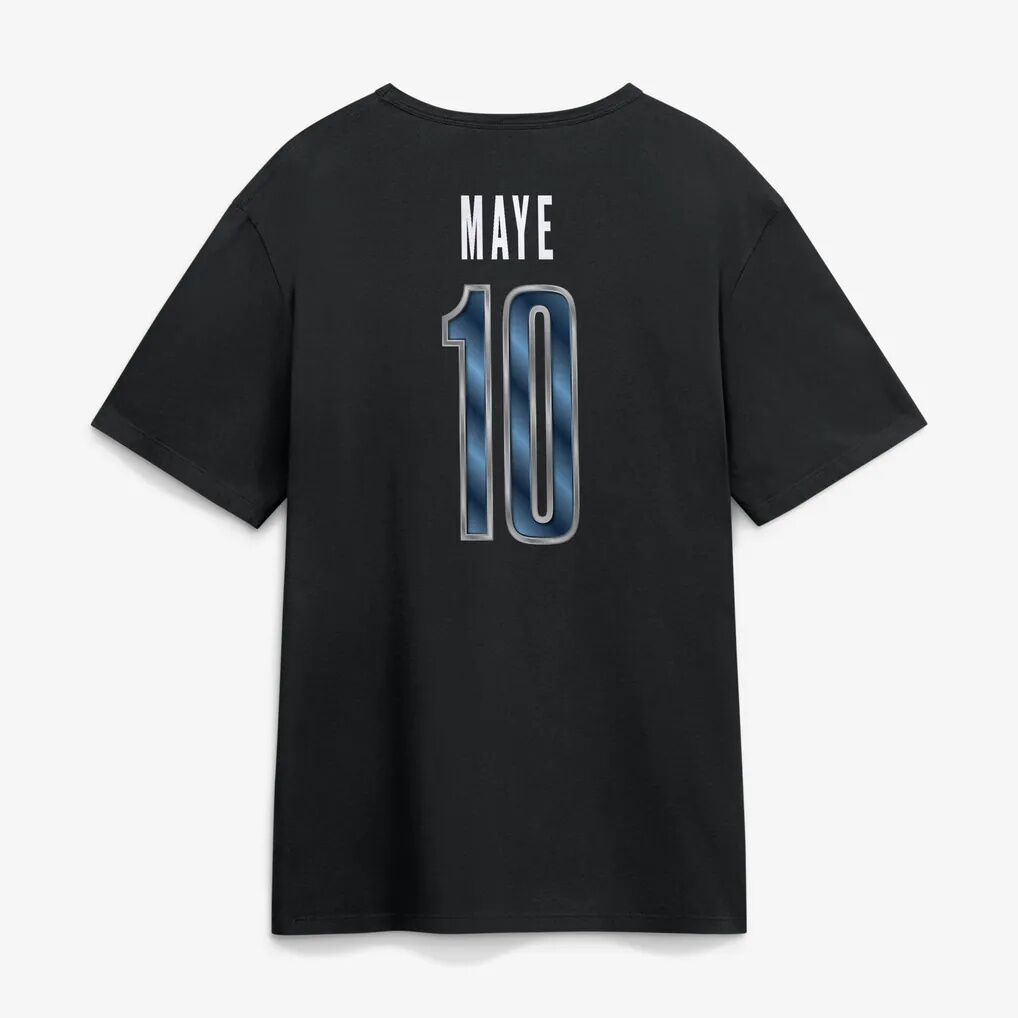 Drake Maye New England Patriots Metallic Mascot Name & Number T-Shirt