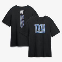 Jaxson Dart New York Giants Metallic Mascot Name & Number T-Shirt - Black - Front View