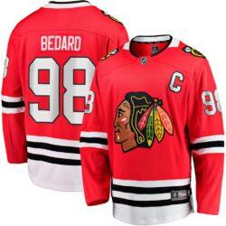 Connor Bedard Chicago Blackhawks Fashion7 Home Captain's Patch Breakaway Jersey - Red - Front View